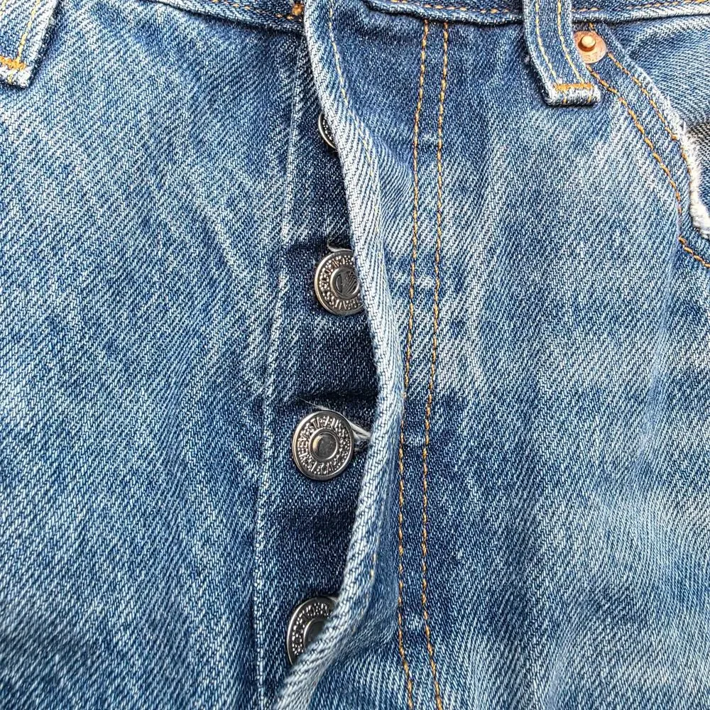 Levi's 501 Jeans Womens 27x26 Distressed Crop Button Fly Straight Leg Blue - Picture 6 of 16